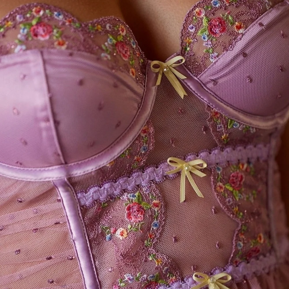 New!For Love And Lemons Daphne‎ Embroidered Bustier Pale Pink - Picture 3 of 14